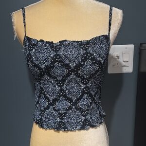 EasyRiders Black & Blue Printed Smocked Cami Top - Women's Sz L